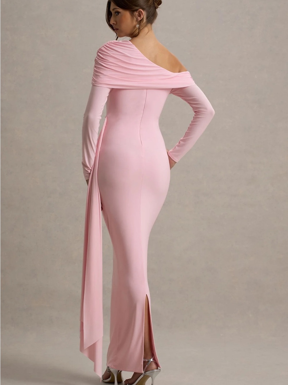 Club L London Blush Pink One-Shoulder Ruched Evening Gown - Picture 3 of 3